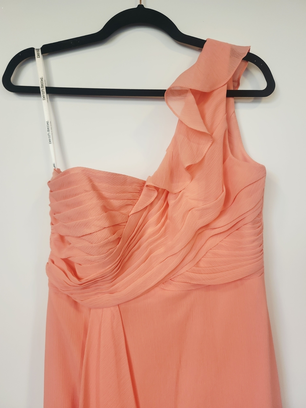 David's Bridal One-Shoulder Coral Pink Evening Dress Size 10 - Picture 2 of 9